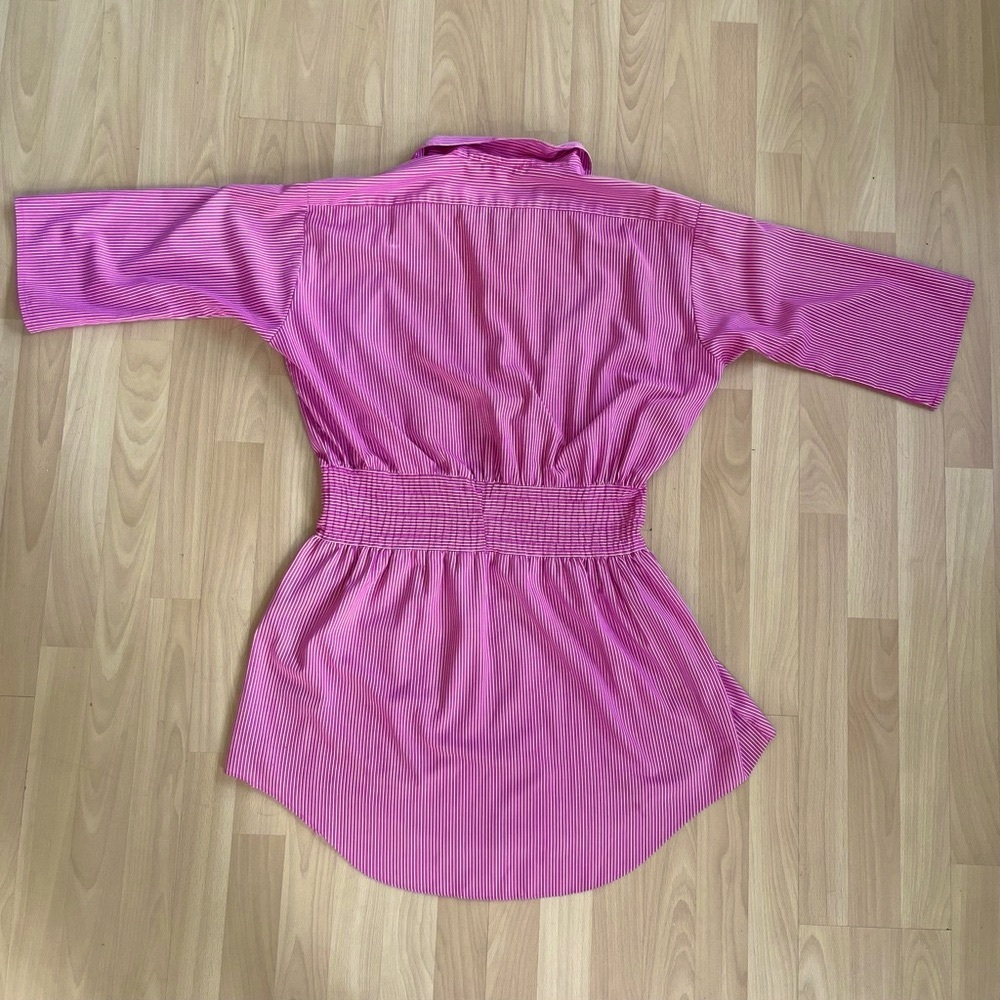 Vintage Oversized Striped Button Down Top Shirt Dress Nautical red pink white - Picture 2 of 10